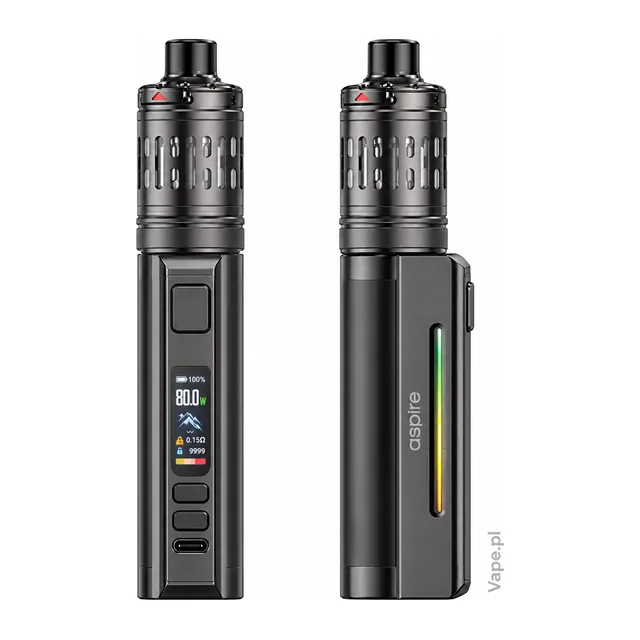 Aspire Zelos M80 KIT — Gunmetal · Standard · Nautilus 3SR · 4 ml — ścianka z wyświetlaczem i szeroki bok
