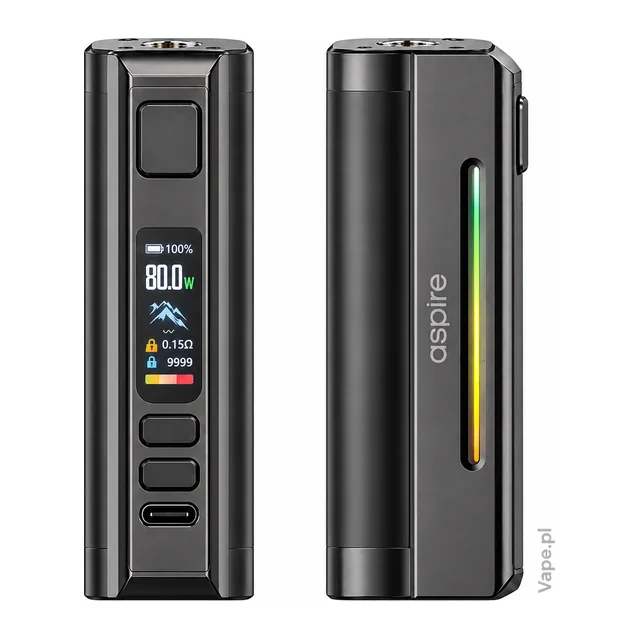 Aspire Zelos M80 KIT — Gunmetal · MOD · bez atomizera — ścianka z wyświetlaczem i szeroki bok