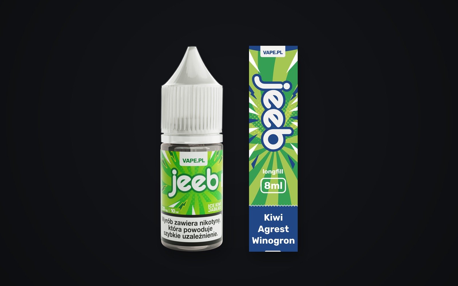 jeeb Salt — gotowy e-liquid na solach nikotynowych — obok jeeb Longfill w formacie shortfill, do samodzielnego mieszania z shotem nikotynowym