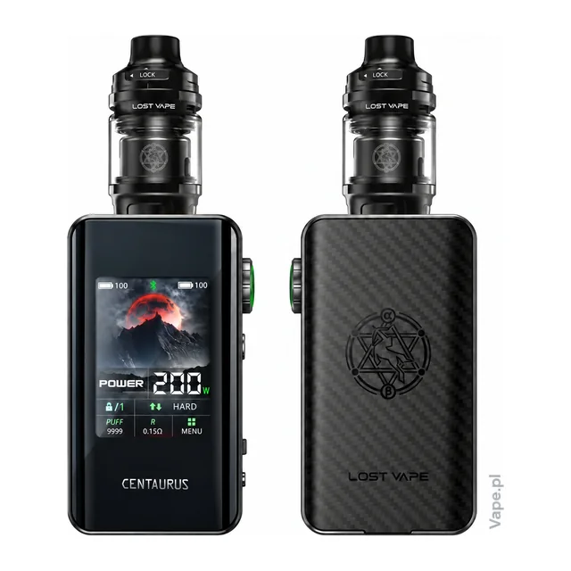 Lost Vape Centaurus BT200 KIT Black Carbon — grafika przodu i tyłu obok siebie