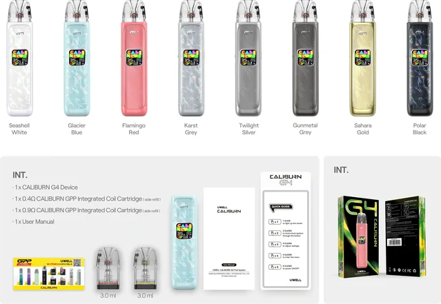 Uwell Caliburn G4 — zawartość zestawu INT · 3 ml