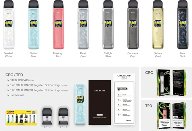 Uwell Caliburn G4 — zawartość zestawu TPD / CRC · 2 ml