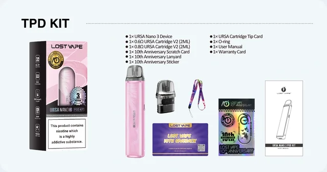 Lost Vape Ursa Nano 3 — zawartość zestawu TPD · V2 2 ml