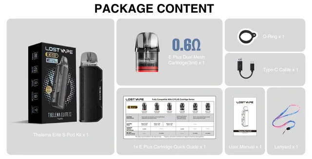 Lost Vape Thelema Elite S — zawartość zestawu Standard · Dual Mesh 3 ml