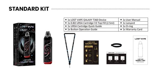 Lost Vape Galaxy T360 — zawartość zestawu Standard · V3 2,5 ml