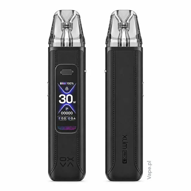 OXVA XLIM Pro 3 — Black Leather — przód i tył na wprost