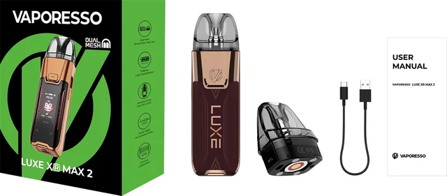 Vaporesso LUXE XR MAX 2 — opakowanie i elementy zestawu Global · 5 ml
