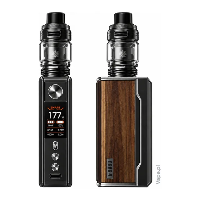 VooPoo DRAG 4 Black + Walnut KIT UFORCE-L 5,5 ml — wyświetlacz i panel boczny